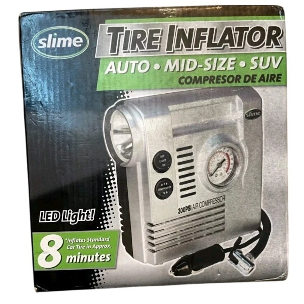 Slime‎ Tire Inflator 12V Portable Air Compressor 100 psi w/ LED Light Auto #94B5